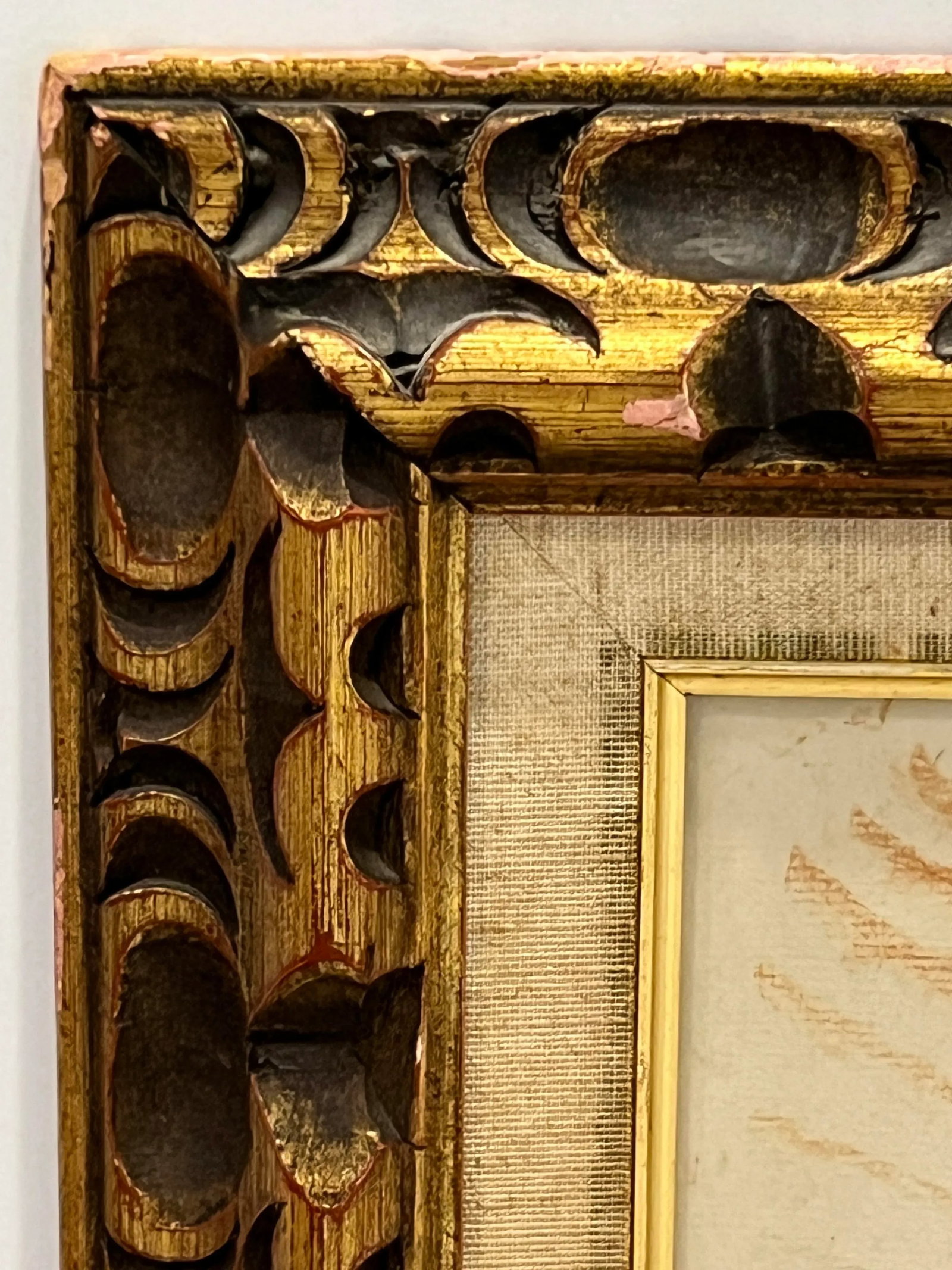 Conger Metcalf Painting, Portrait of Girl With Doll, Conte Crayon on Paper in Gold Leaf Frame - 7