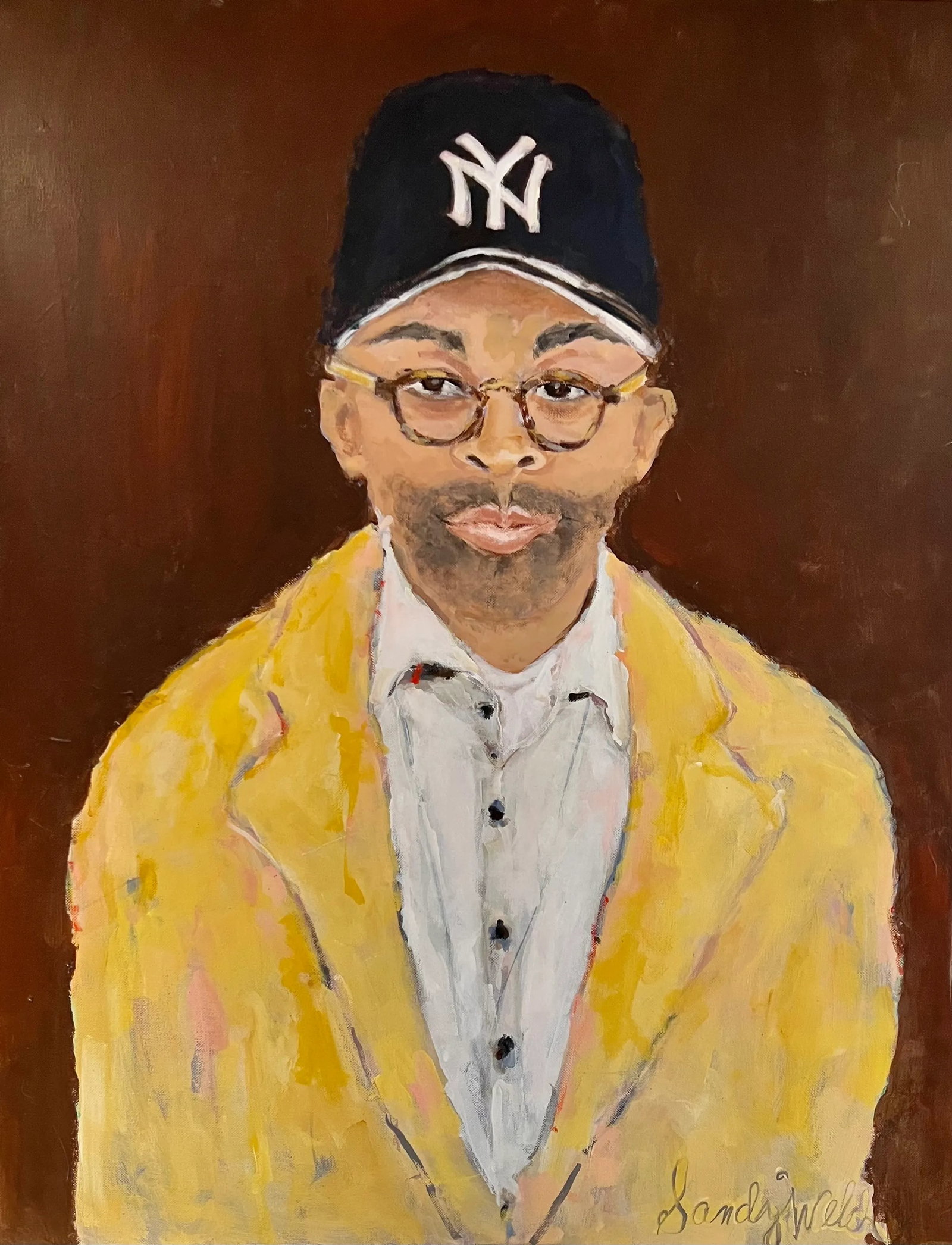 "Spike" Contemporary Original Expressionist Portrait Painting by Sandy Welch: Spike Lee is an American film maker and actor. His production company , 40 acres and a m use has produced more than 35 films since 1983. He has won numerous accolades for his work. "Do The Right Thing