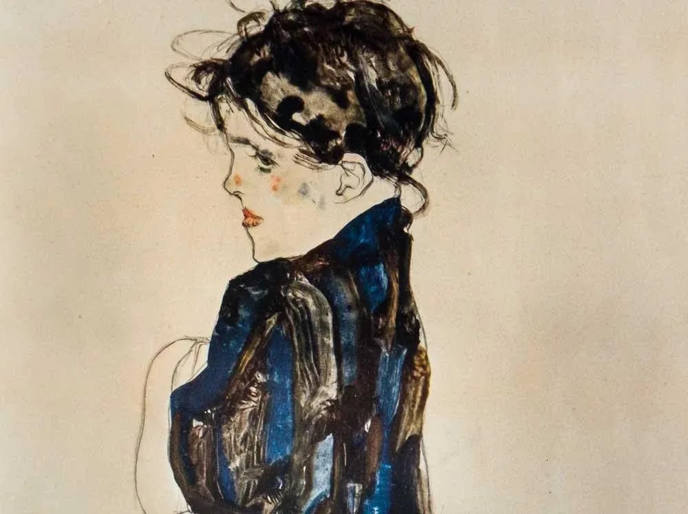 Egon Schiele Lithograph Signed #'Ed Limited Ed:100 "Peasant Girl" 1912 W/Frame - 3