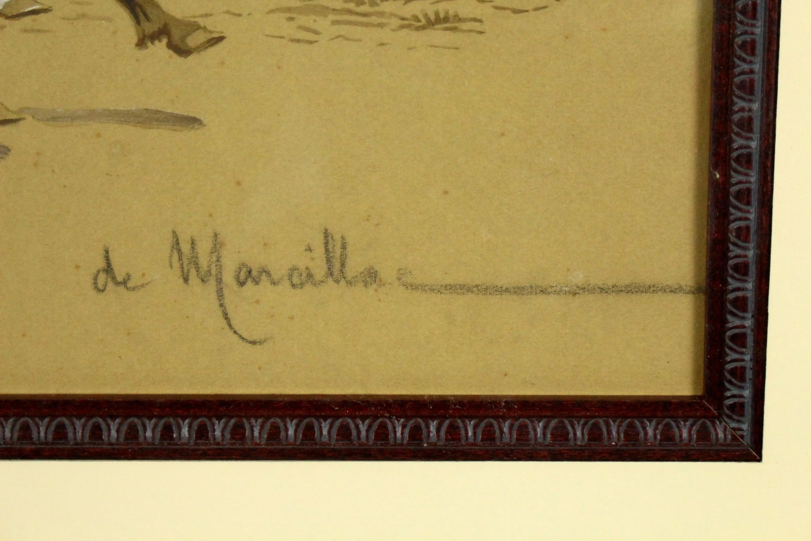 Antique De Marcillac French Gouache and Watercolor Painting of a Stage Coach & Windmill - 5