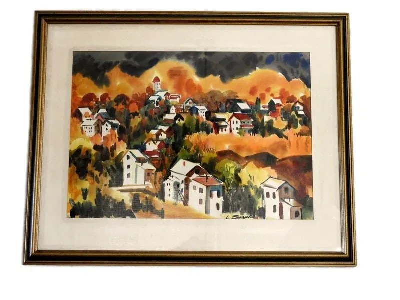Circa 1960 Lewis Suziki "Grass Valley" Expressionist Landscape Watercolor Painting, Framed - 10