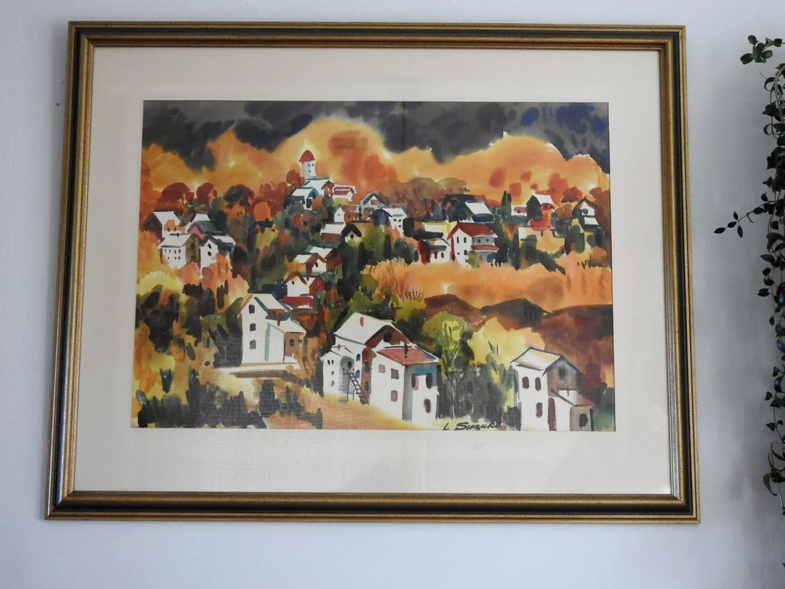 Circa 1960 Lewis Suziki "Grass Valley" Expressionist Landscape Watercolor Painting, Framed - 2