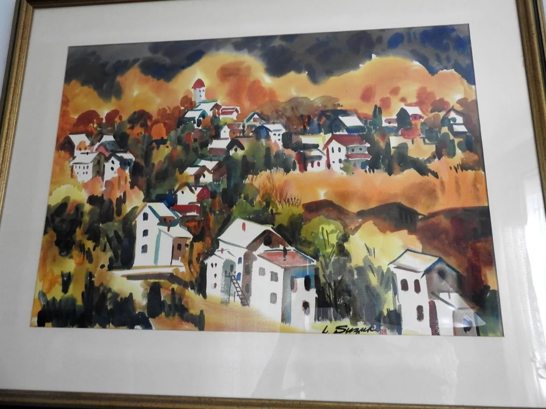Circa 1960 Lewis Suziki "Grass Valley" Expressionist Landscape Watercolor Painting, Framed - 3