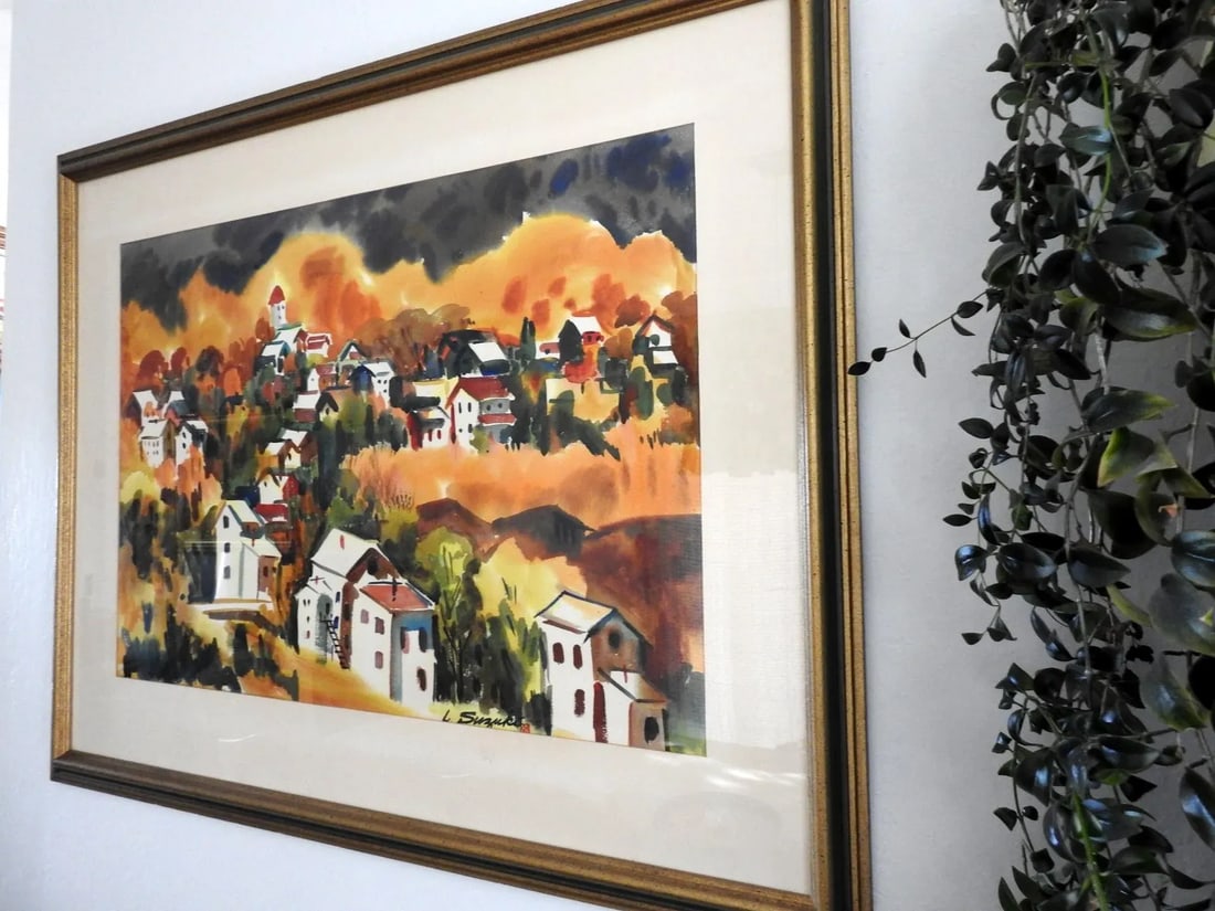 Circa 1960 Lewis Suziki "Grass Valley" Expressionist Landscape Watercolor Painting, Framed - 4