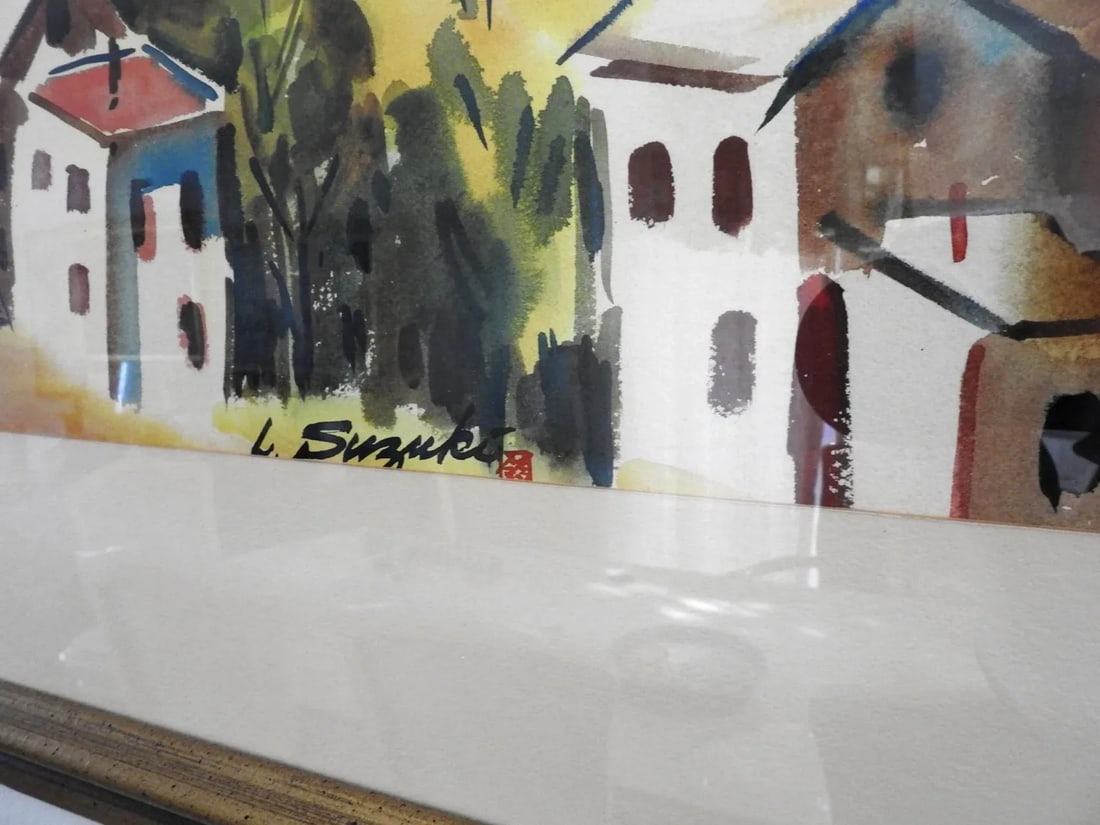Circa 1960 Lewis Suziki "Grass Valley" Expressionist Landscape Watercolor Painting, Framed - 5