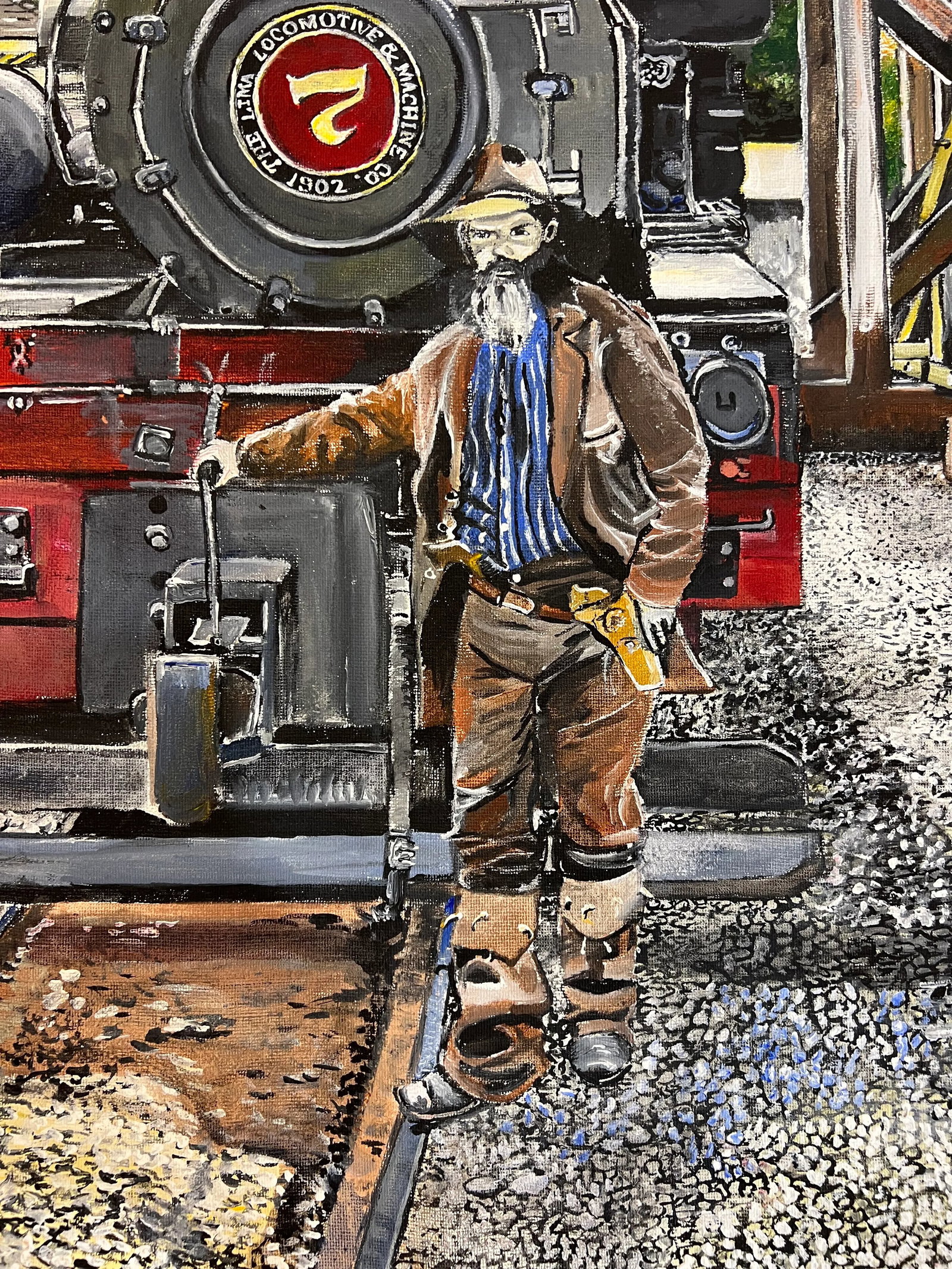 1990s Folk Art Roaring Camp Railroad Locomotive Painting - 2