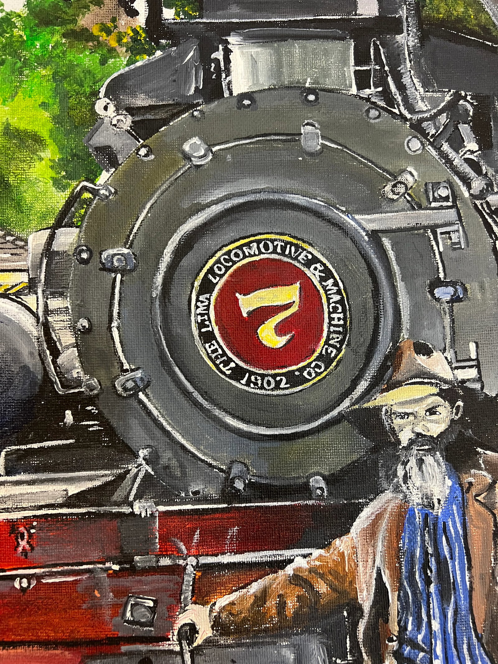 1990s Folk Art Roaring Camp Railroad Locomotive Painting - 4