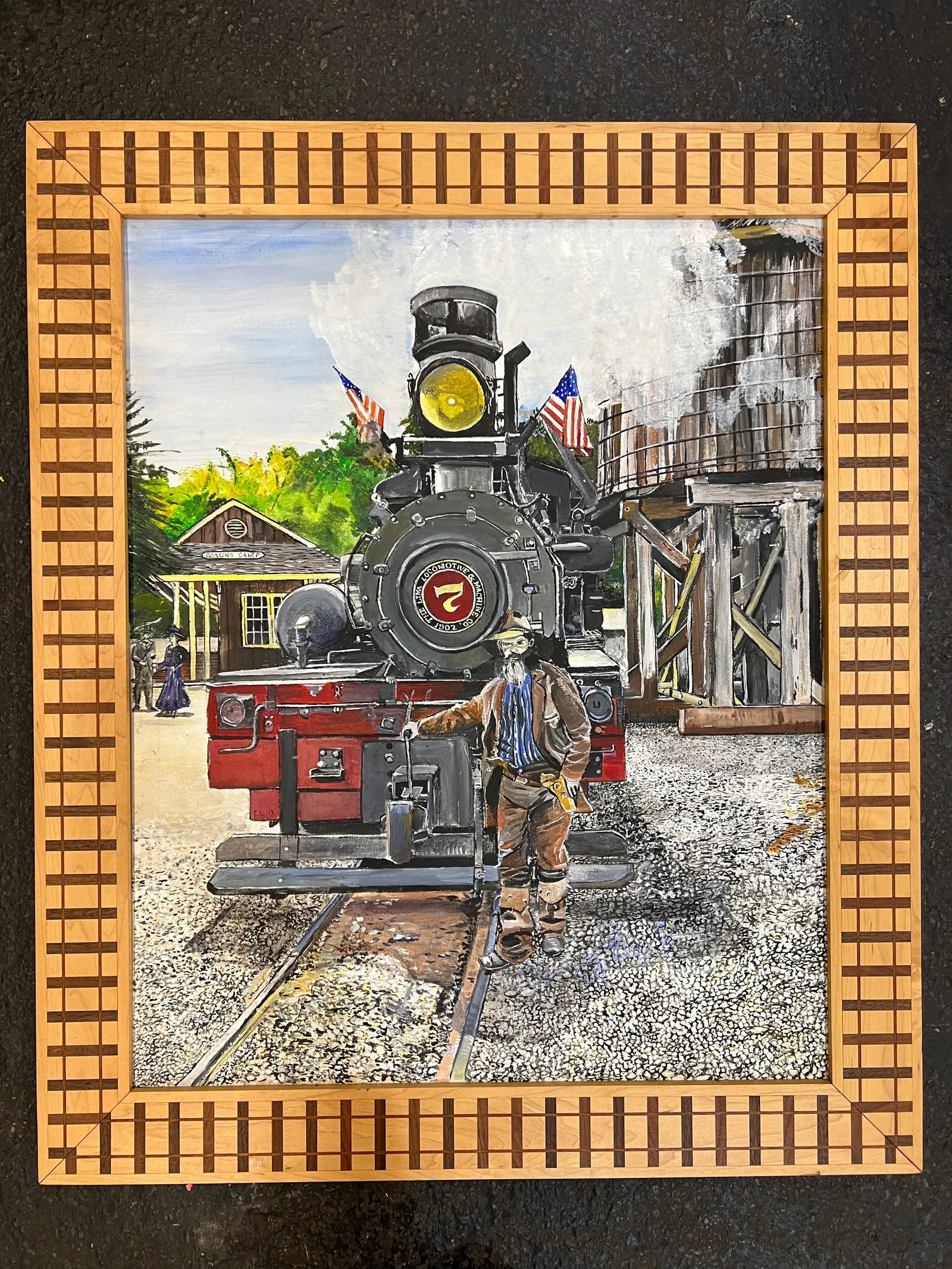 1990s Folk Art Roaring Camp Railroad Locomotive Painting - 7