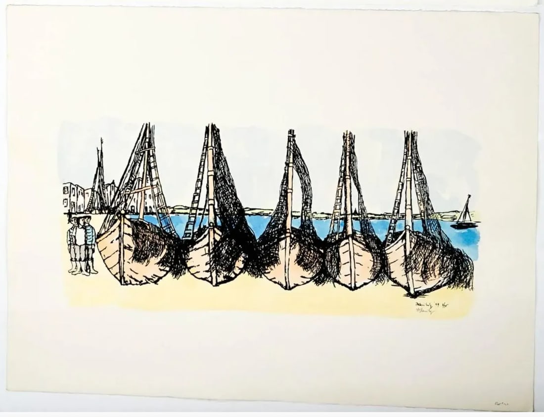 1971 Frank Kleinholz Boats at Brehat Hand Colored Serigraph - 2