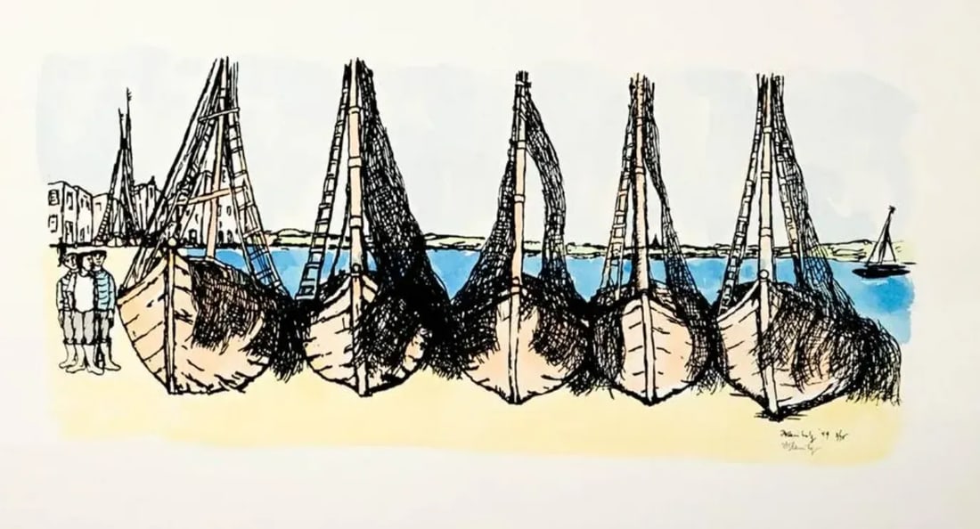 1971 Frank Kleinholz Boats at Brehat Hand Colored Serigraph - 3