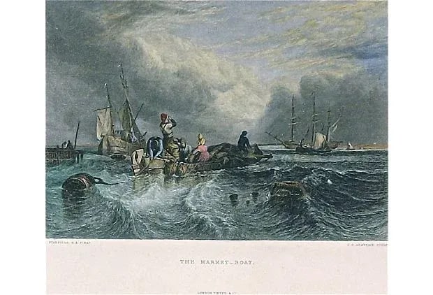 Vintage "The Market Boat" Engraving - 2