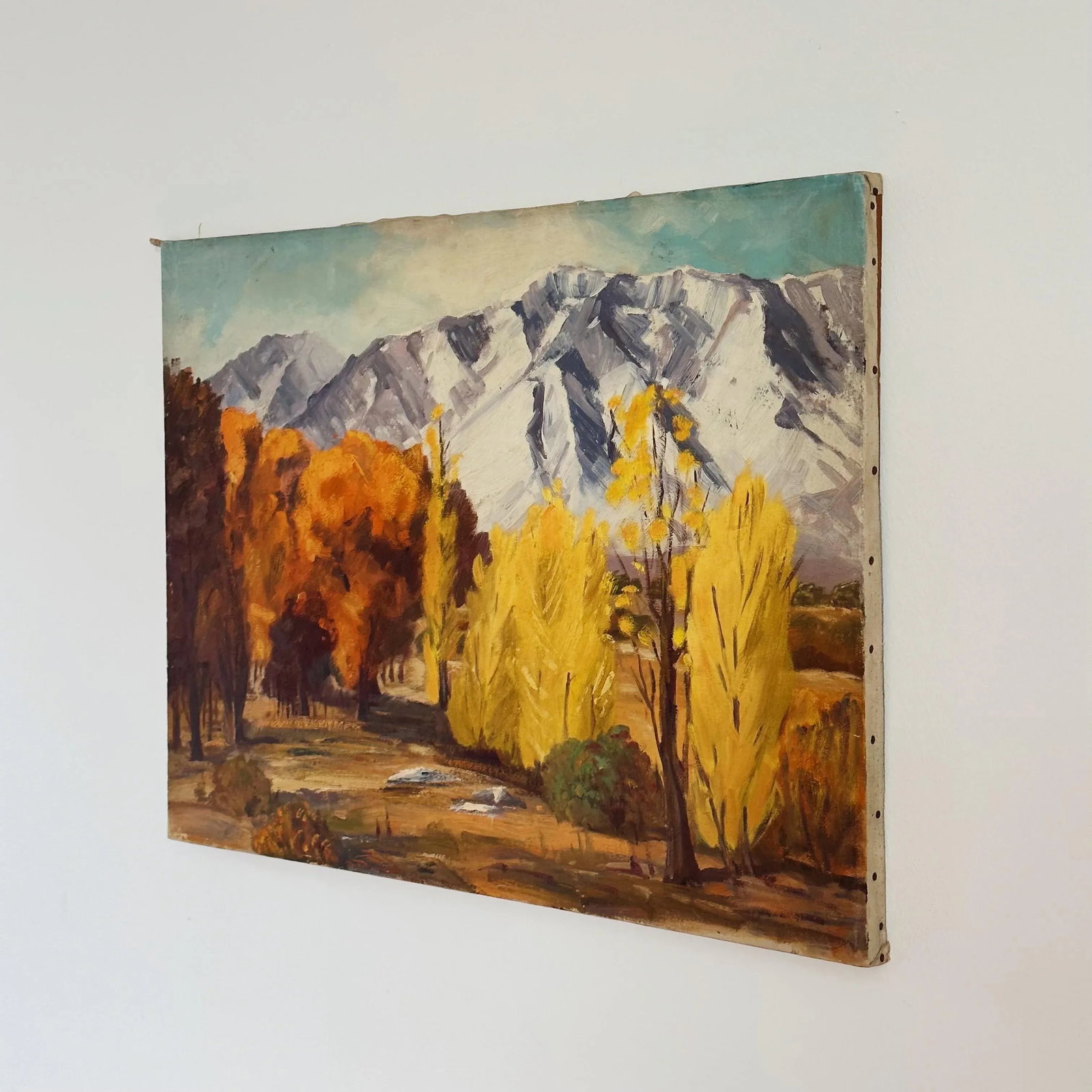 Mid-Century Oil Painting Depicting California Mountains and Autumn Trees by Olive Van Bergen - 6