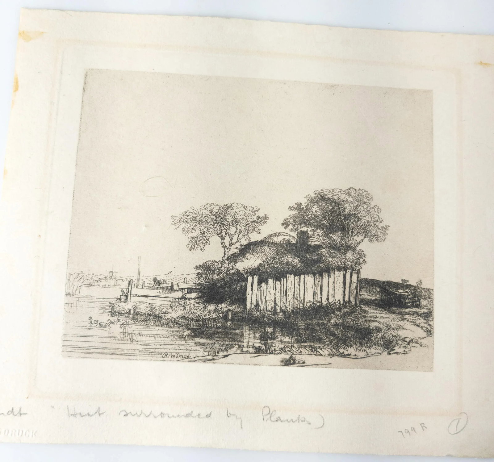 20th Century Facsimile Reproduction Rembrandt Van Rijn Print "Cottage With White Pailing" - 2