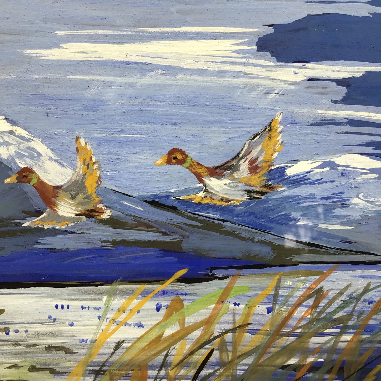 "Ducks in Flight" Signed Impressionist Framed Painting - 7