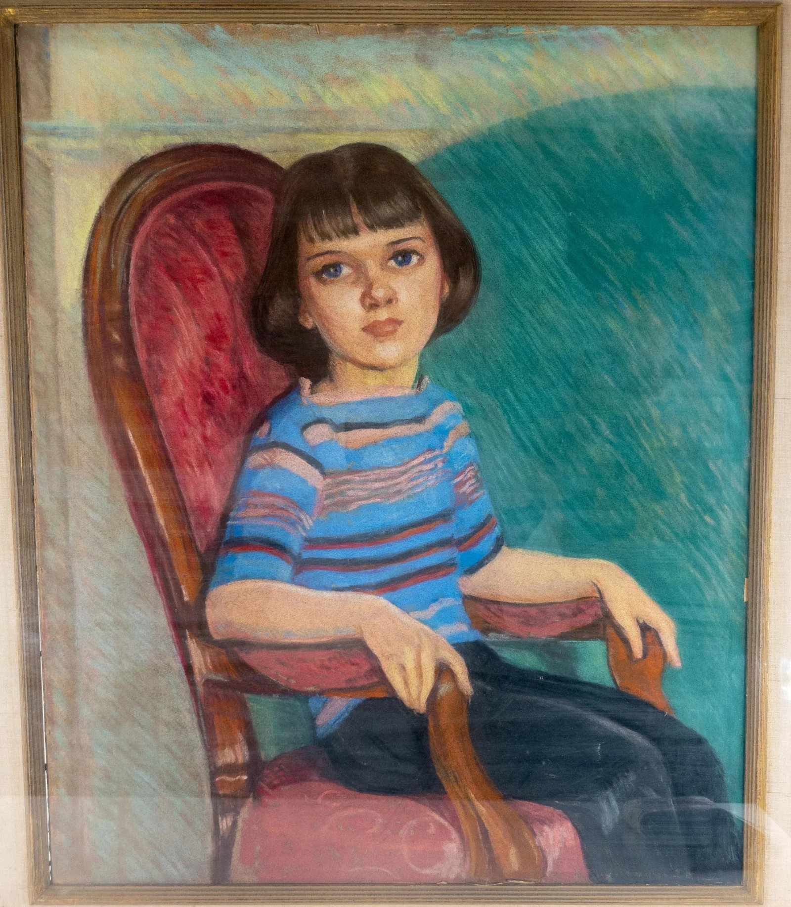 1970's American Pastel Portrait Painting by Martha Herpst in Newcomb Macklin Frame - 6