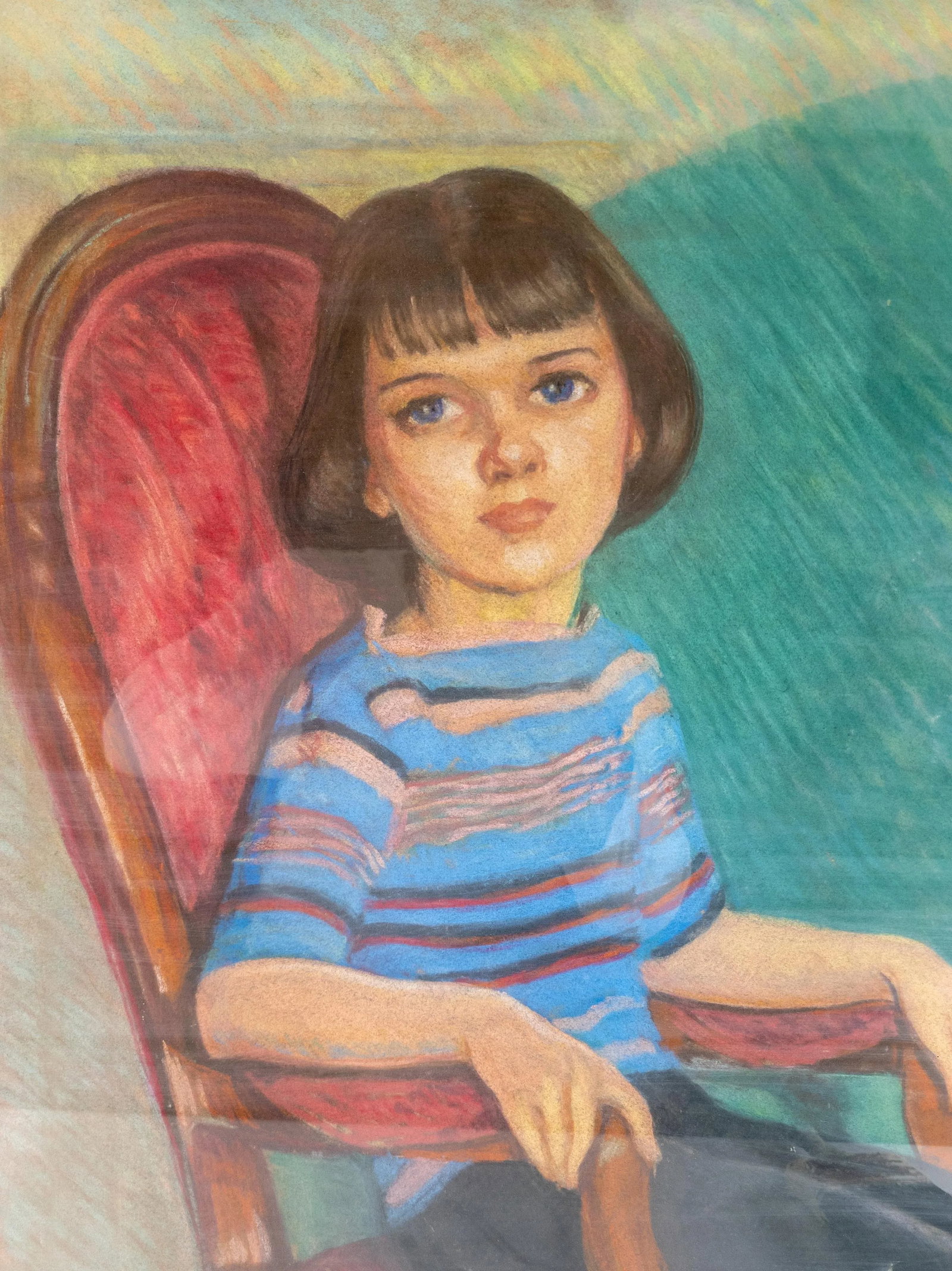 1970's American Pastel Portrait Painting by Martha Herpst in Newcomb Macklin Frame - 7