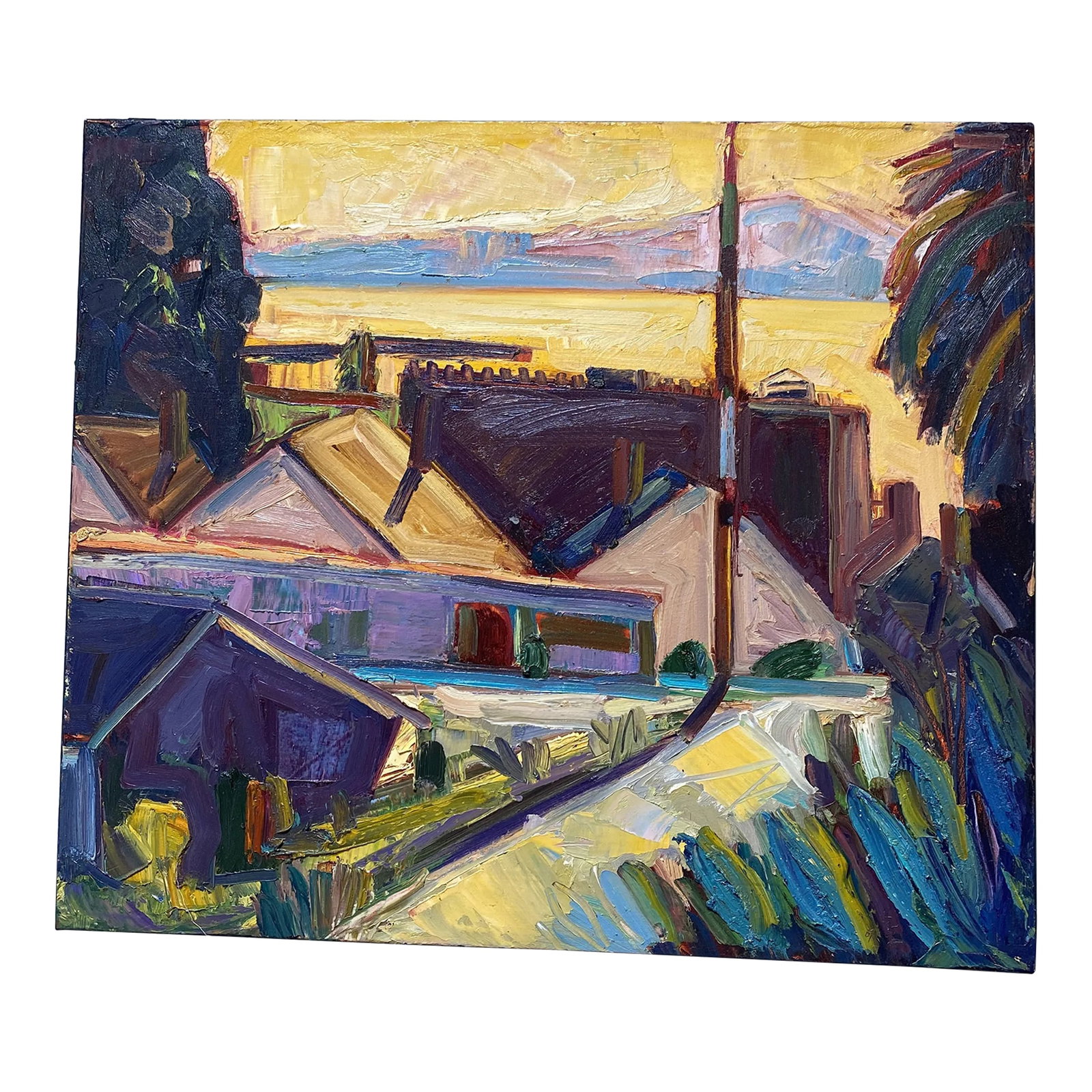 "Winehaven" Original Expressionist California Plein Air Oil Painting: Painted on location at Winehaven, a deserted wine storage facility on San Francisco Bay. Rich texture and color... Condition: Imperfections: No Imperfections Origin: United States Materials & Tech