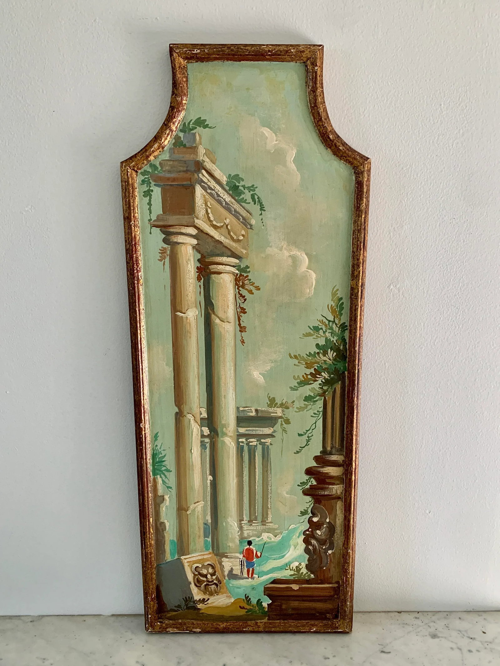 Antique Grand Tour Italian Capriccio Framed Oil on Board Paintings of a Landscape With Ruins, Pair - 3