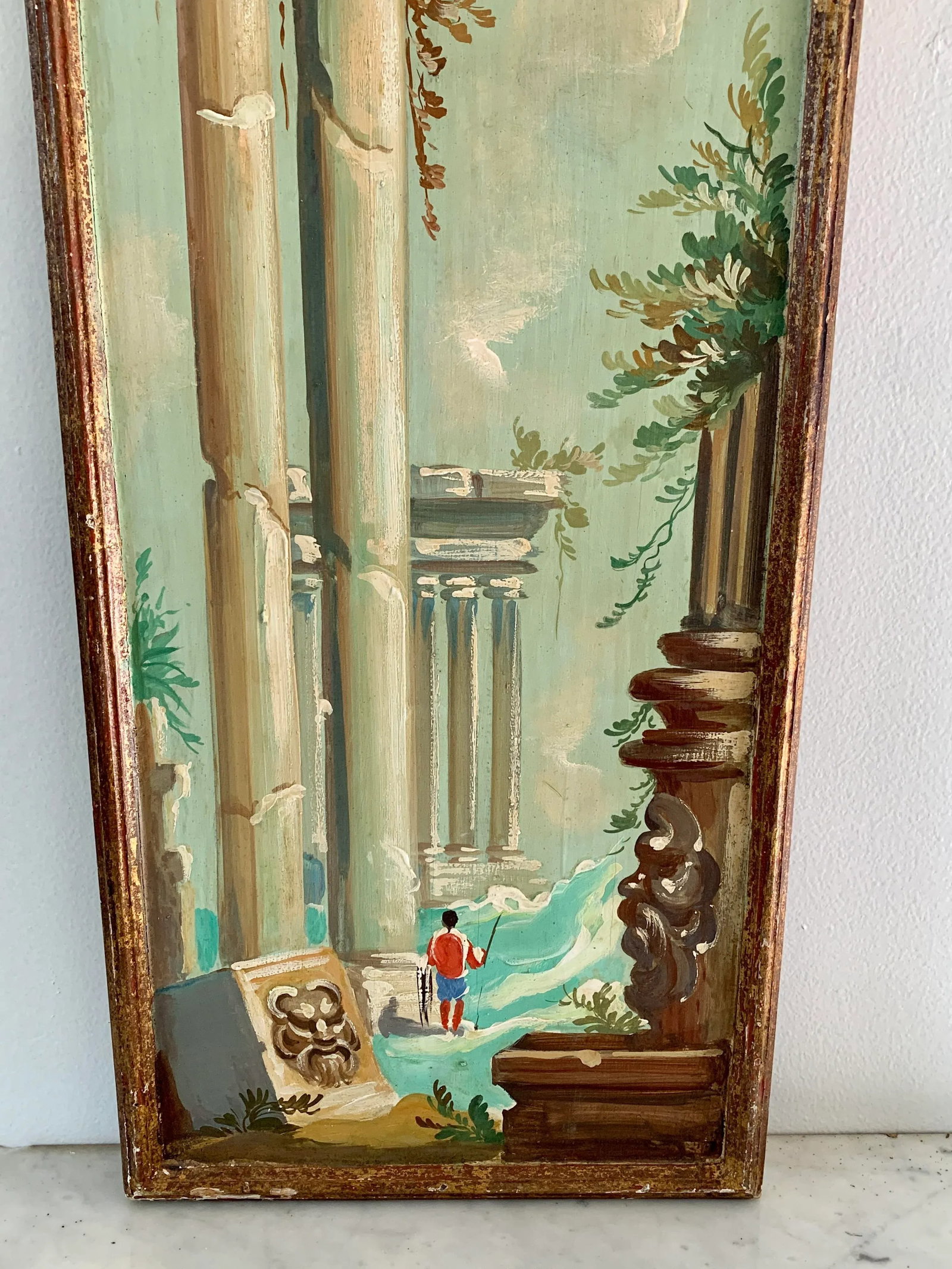 Antique Grand Tour Italian Capriccio Framed Oil on Board Paintings of a Landscape With Ruins, Pair - 5