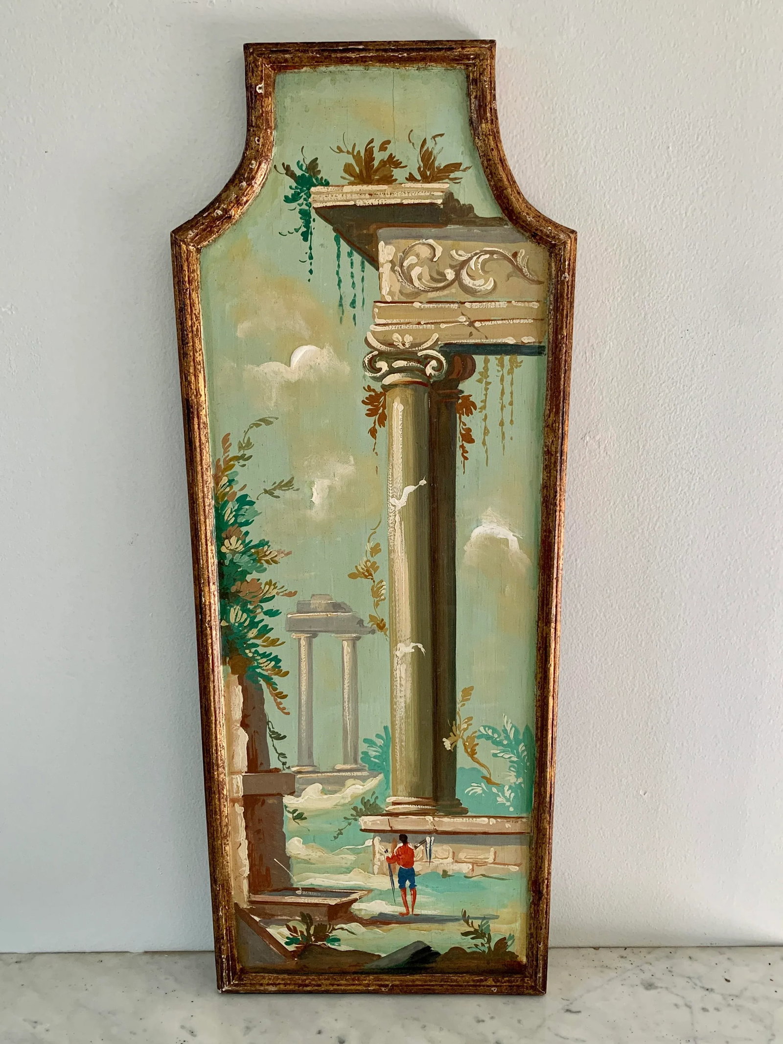 Antique Grand Tour Italian Capriccio Framed Oil on Board Paintings of a Landscape With Ruins, Pair - 7