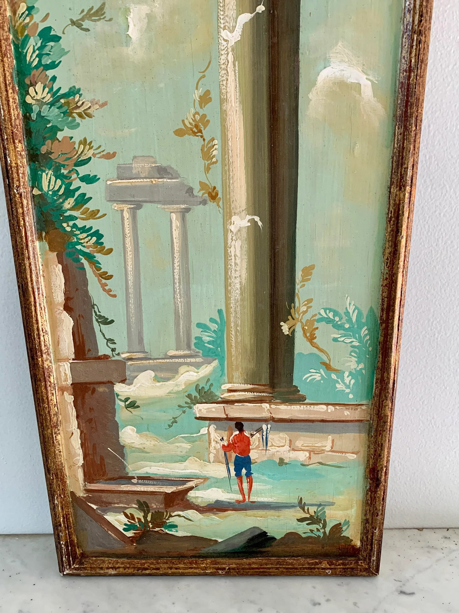 Antique Grand Tour Italian Capriccio Framed Oil on Board Paintings of a Landscape With Ruins, Pair - 9