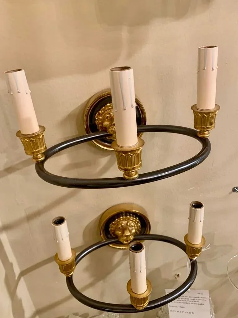 1960s Vintage Maison Bagues French Empire Style Lion Dore Wall Sconces - A Pair - 10