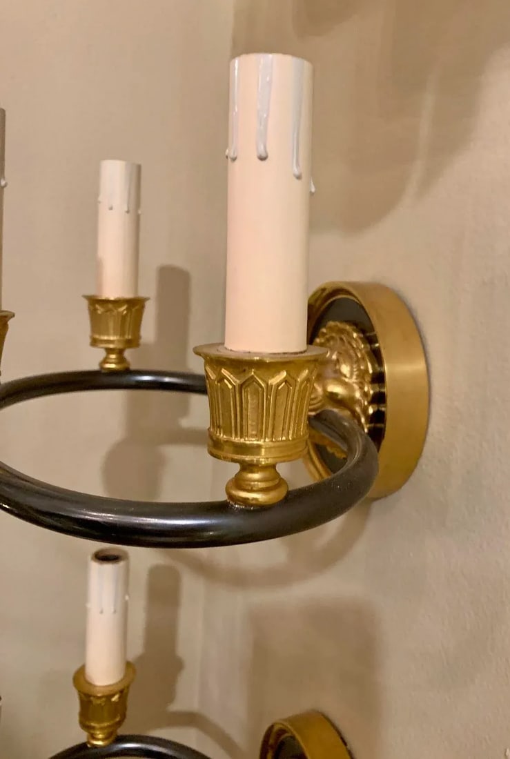 1960s Vintage Maison Bagues French Empire Style Lion Dore Wall Sconces - A Pair - 11
