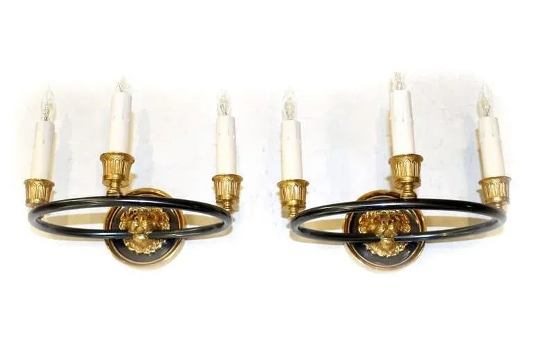 1960s Vintage Maison Bagues French Empire Style Lion Dore Wall Sconces - A Pair - 2