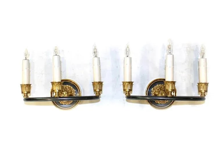 1960s Vintage Maison Bagues French Empire Style Lion Dore Wall Sconces - A Pair - 3