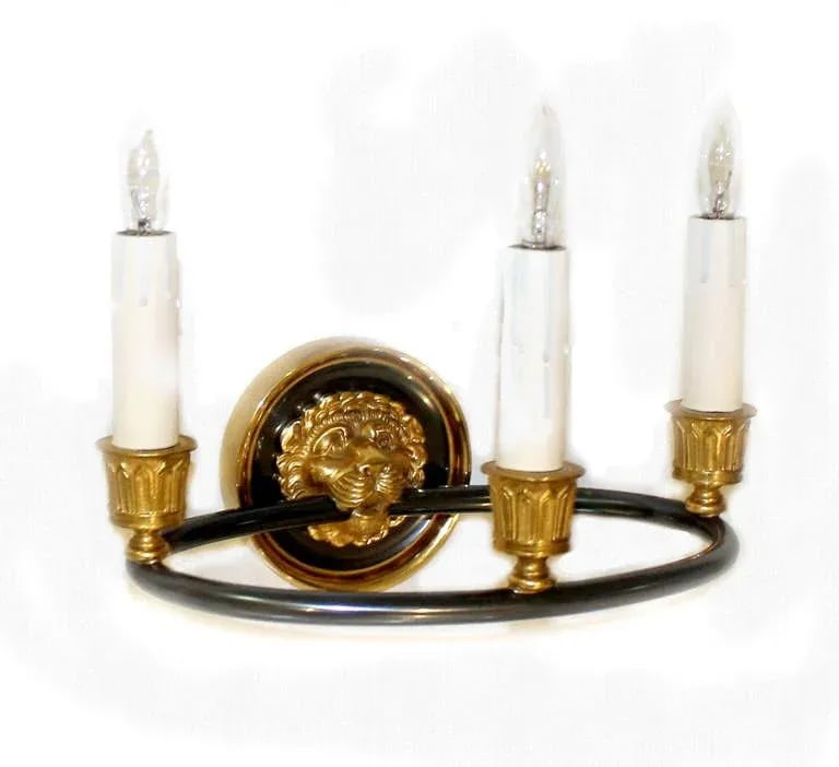 1960s Vintage Maison Bagues French Empire Style Lion Dore Wall Sconces - A Pair - 4