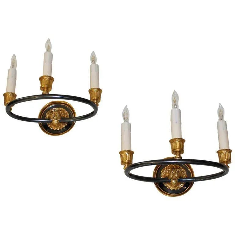 1960s Vintage Maison Bagues French Empire Style Lion Dore Wall Sconces - A Pair - 8