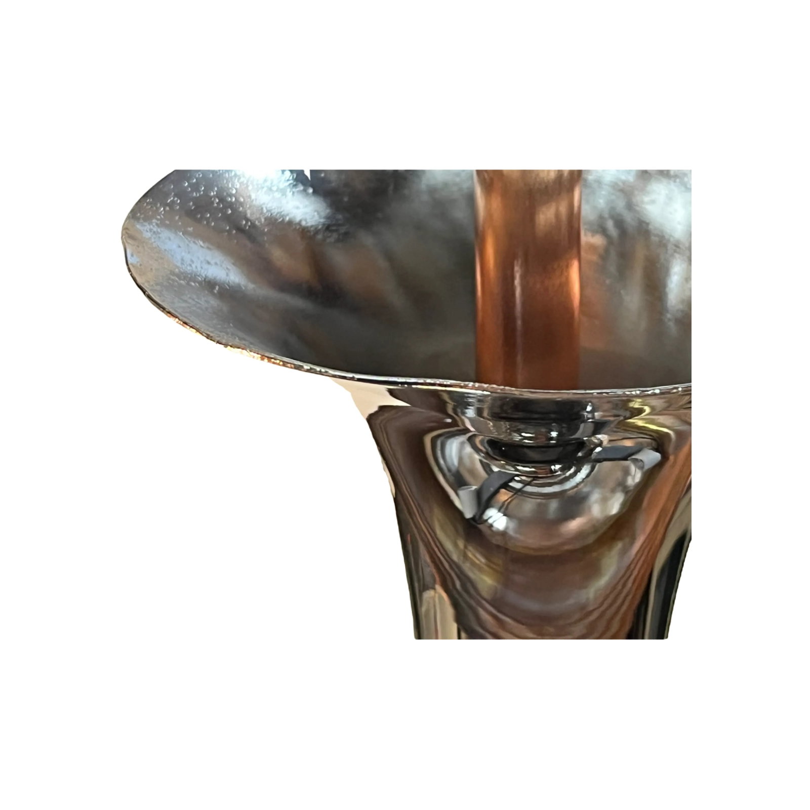 Pair 1930s Streamline Art Deco Mid-Century Modern Polished Nickel and Copper Uplight Bowl Pendants # - 6