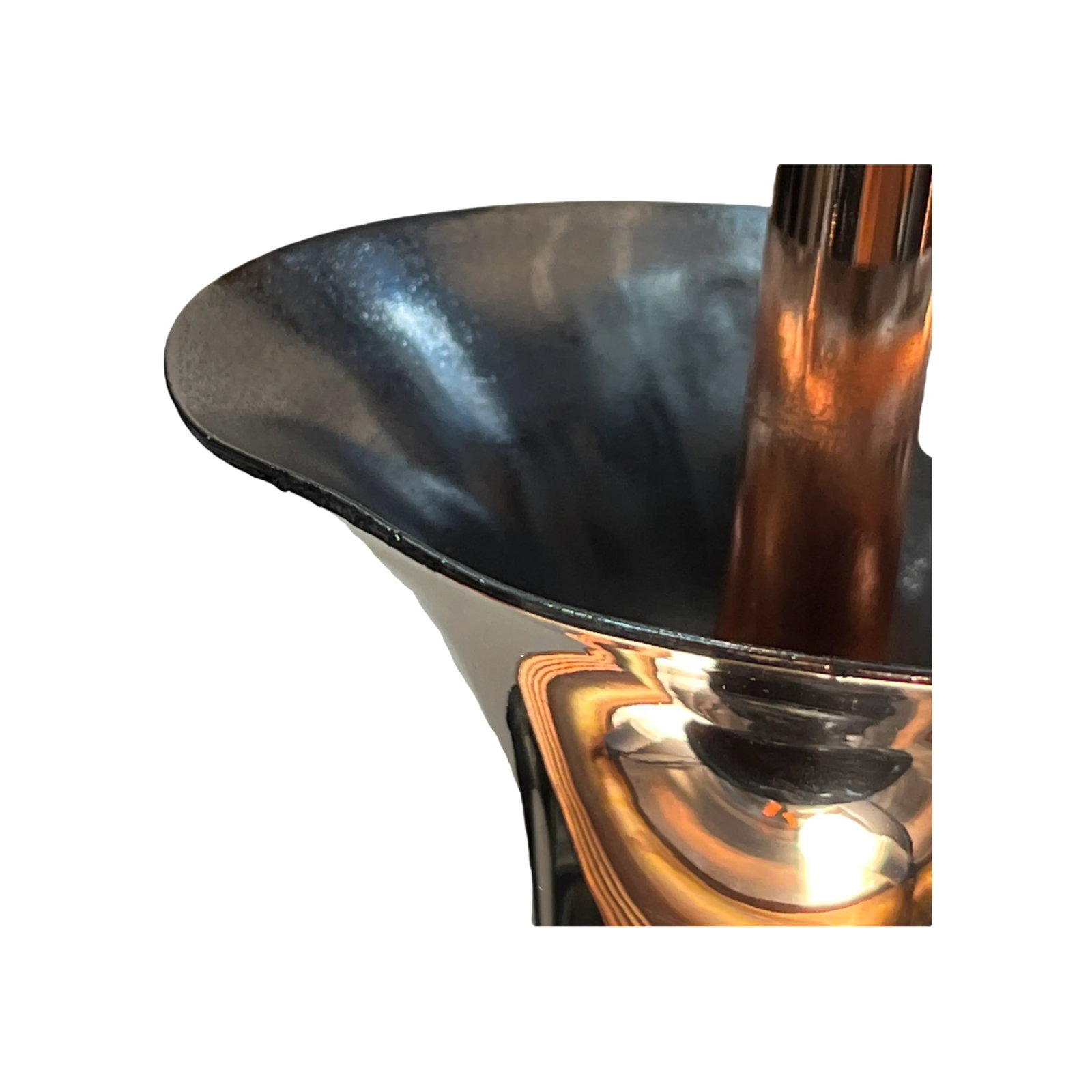 Pair 1930s Streamline Art Deco Mid-Century Modern Polished Nickel and Copper Uplight Bowl Pendants # - 7