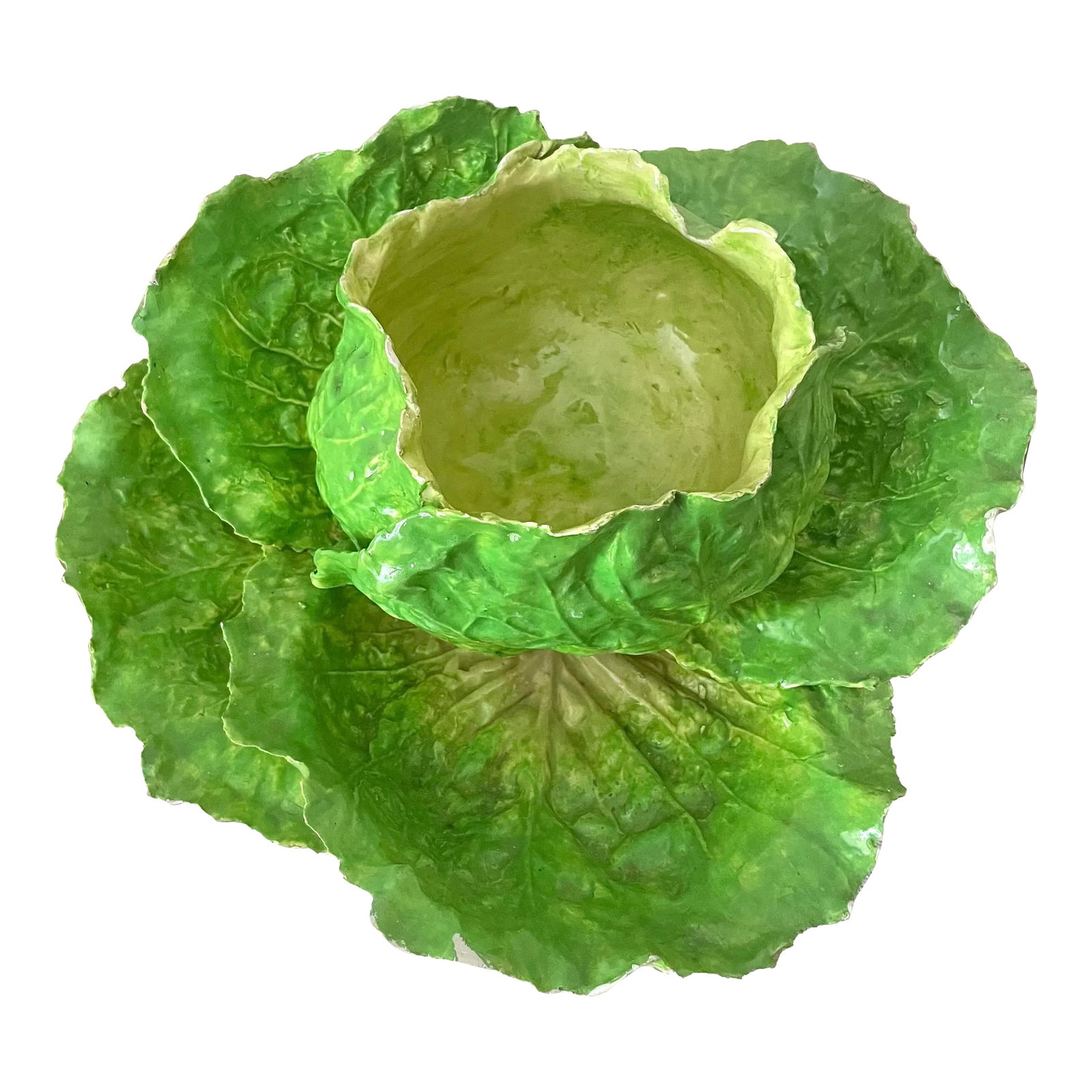 Large 19th Cent Italian Majolica Cabbage or Lettuce Bowl (1 of 11)