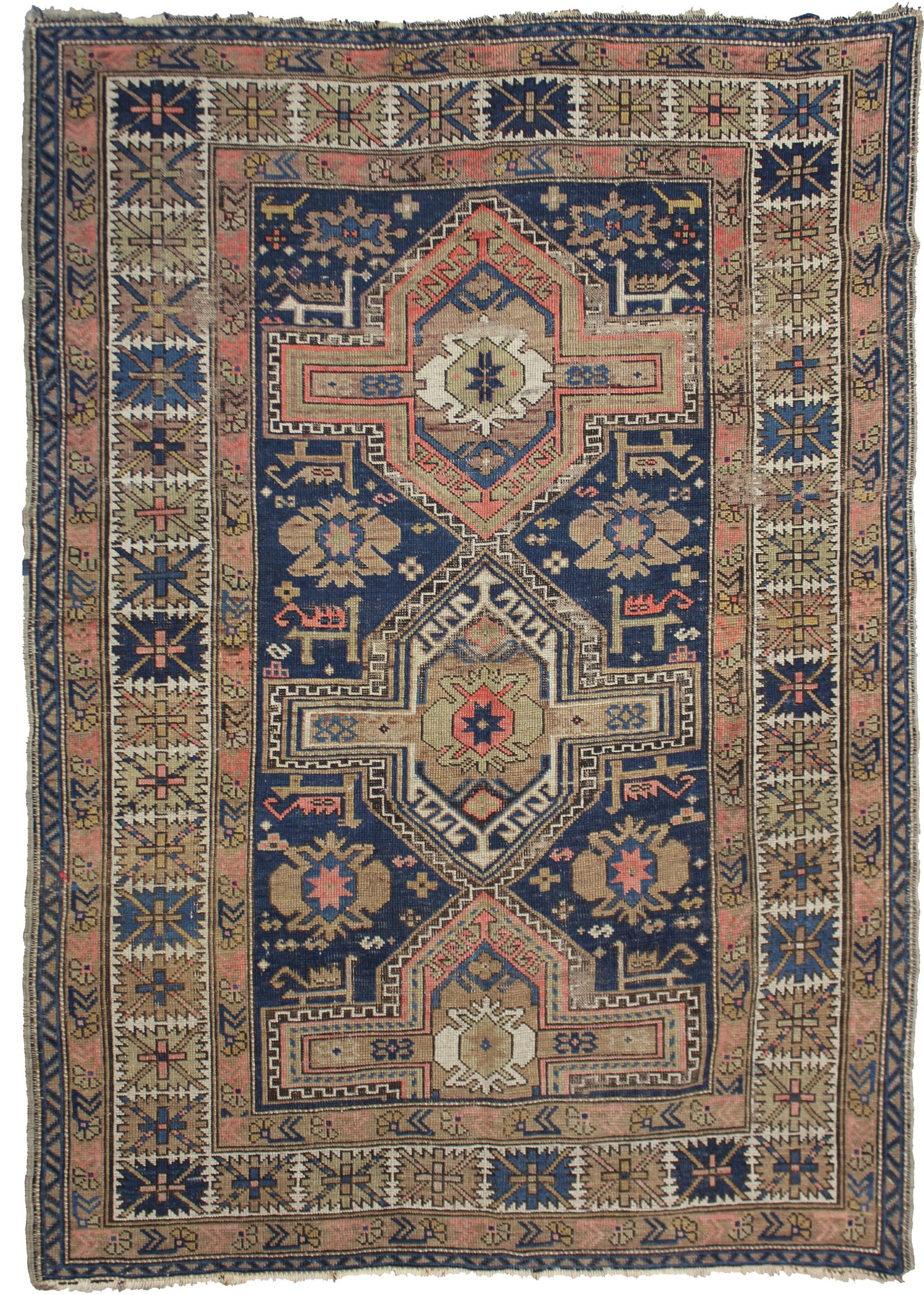 Antique Hand Knotted Kazak Rug - 4'0" x 5'4" - 4