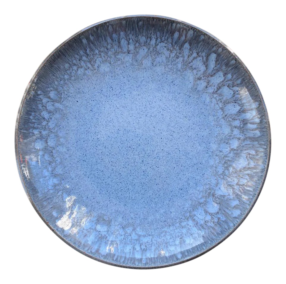 Signed James Lovera Periwinkle Drip Glaze Pottery Plate: Exquisite rare James Lovera (1920-2015) periwinkle pottery plate with a stunning drip glaze. A highly collectible piece of modernist studio pottery from a very notable and influential California
