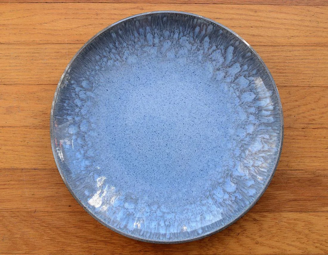 Signed James Lovera Periwinkle Drip Glaze Pottery Plate - 8