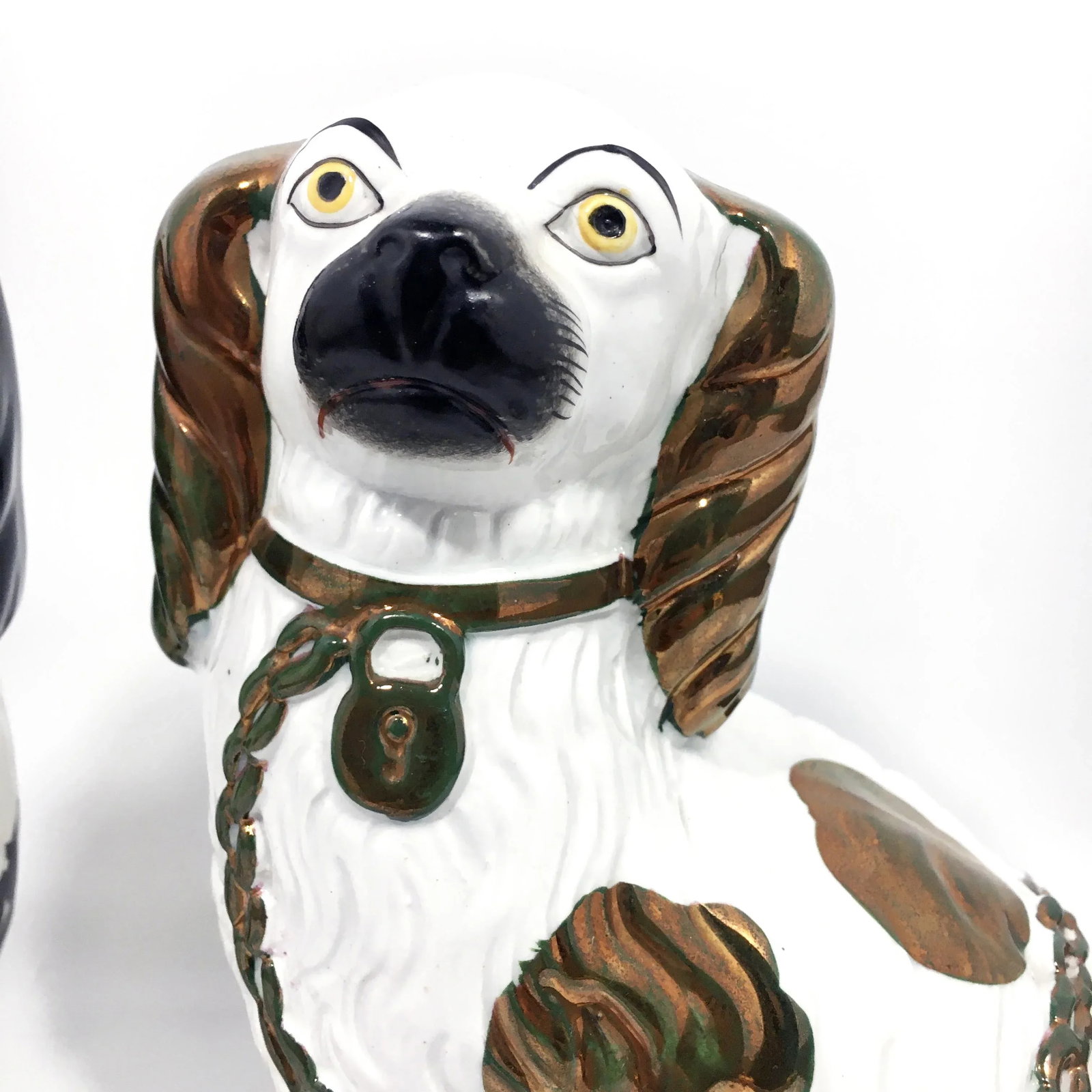 English Victorian Staffordshire Disraeli Black and Copper Lustre Spaniels - a Pair - 10