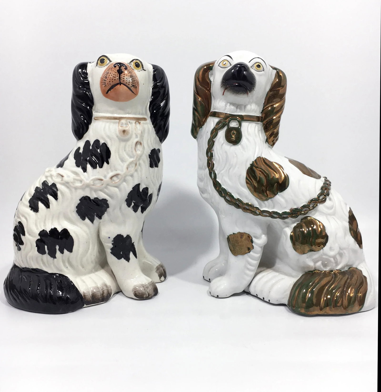 English Victorian Staffordshire Disraeli Black and Copper Lustre Spaniels - a Pair - 13