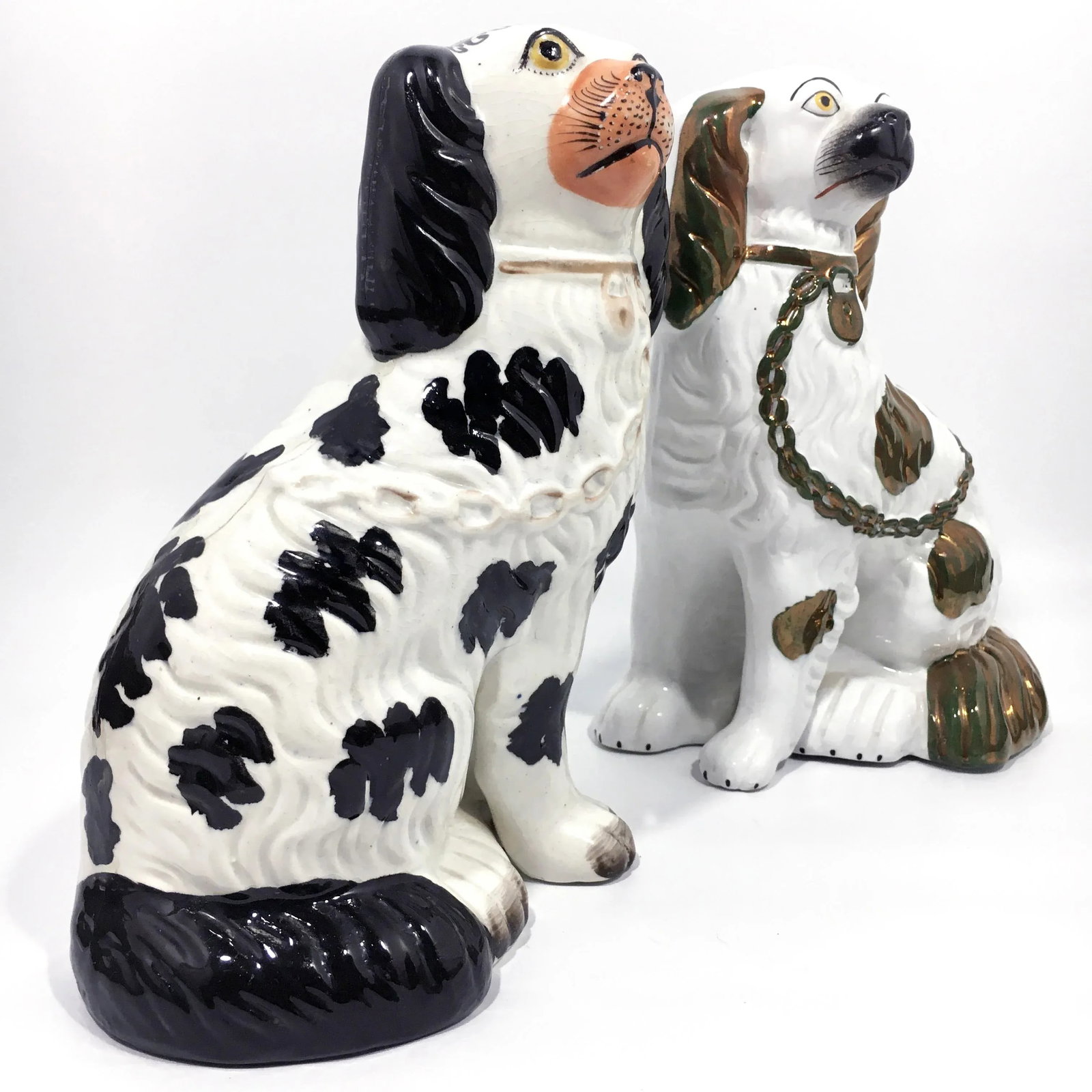 English Victorian Staffordshire Disraeli Black and Copper Lustre Spaniels - a Pair - 2