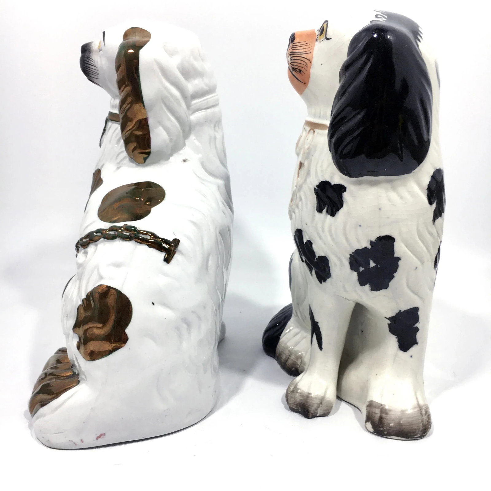 English Victorian Staffordshire Disraeli Black and Copper Lustre Spaniels - a Pair - 3