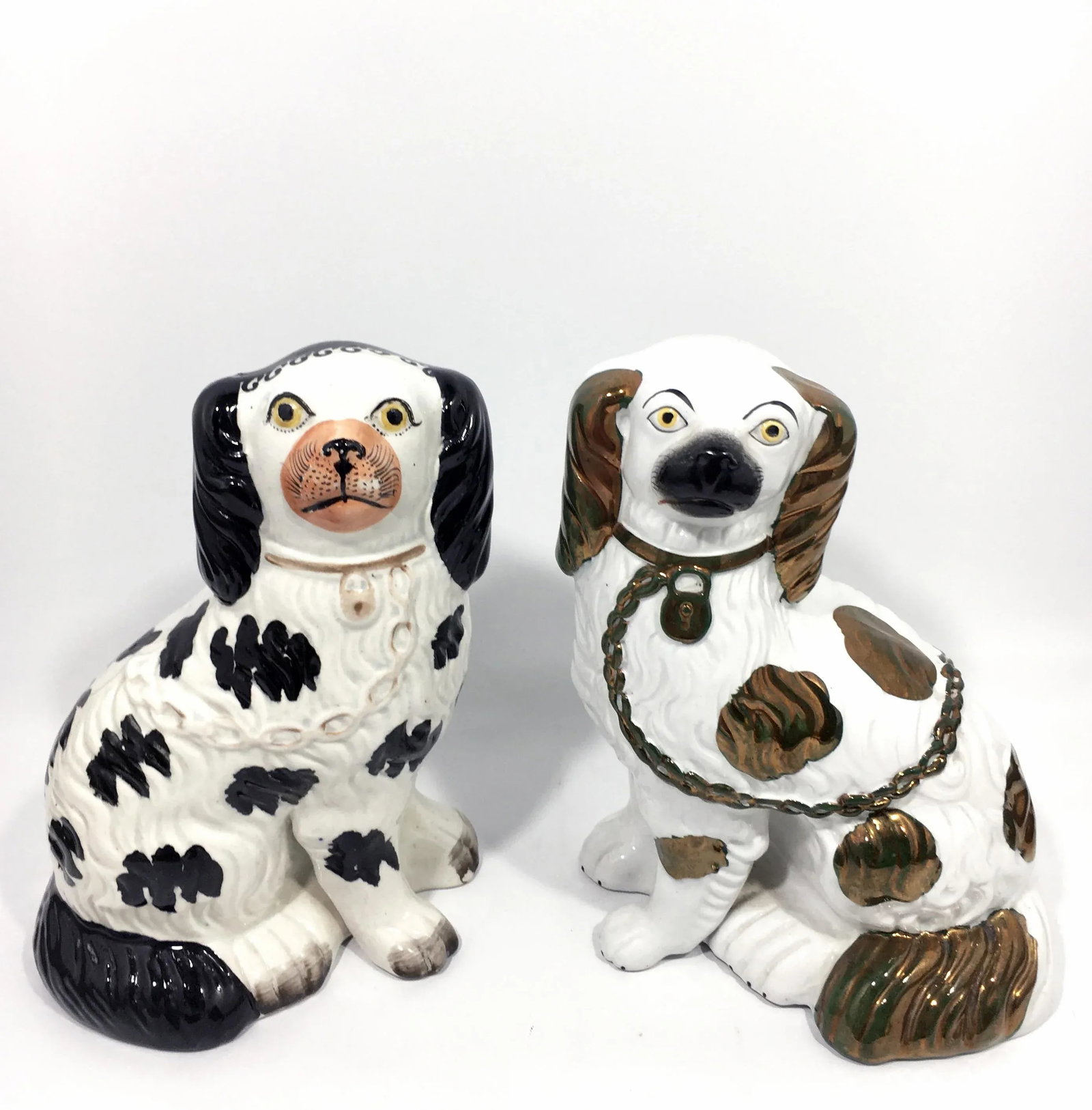 English Victorian Staffordshire Disraeli Black and Copper Lustre Spaniels - a Pair - 5