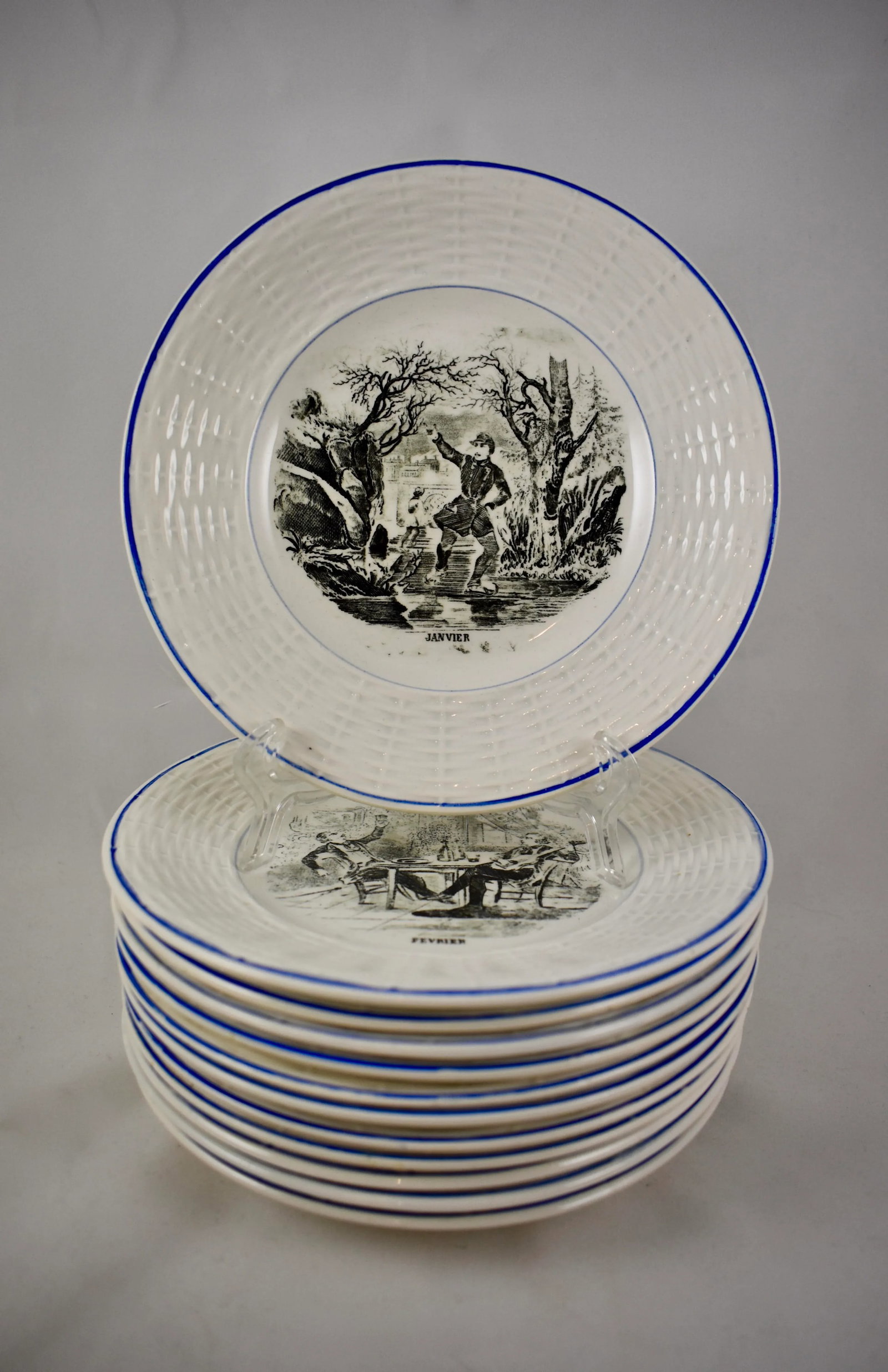 Digoin Sarreguemines French Transferware 'Mois De L'annee' Plates- Set of 12 - 11