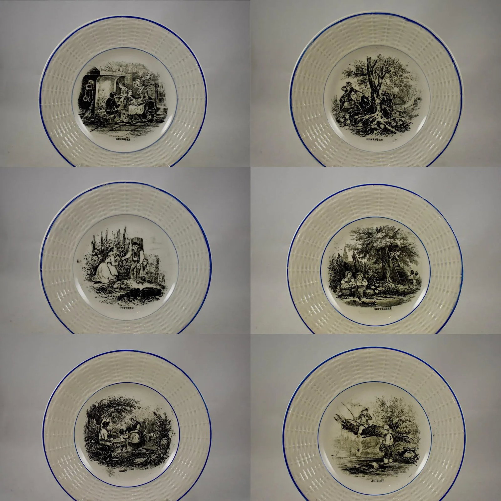 Digoin Sarreguemines French Transferware 'Mois De L'annee' Plates- Set of 12 - 2