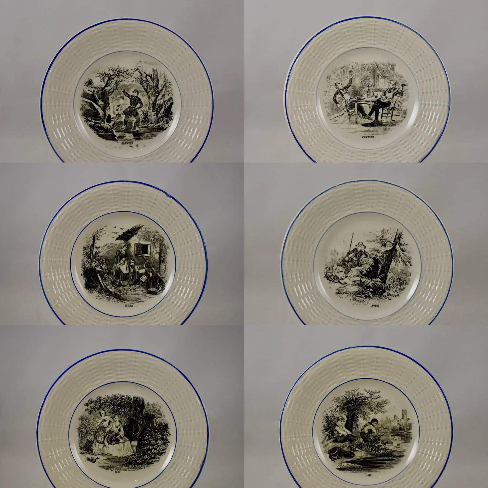 Digoin Sarreguemines French Transferware 'Mois De L'annee' Plates- Set of 12 - 3