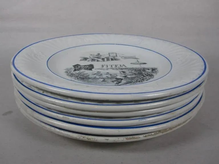 Creil Et Montereau French Rebus Puzzle Dessert Plates- Set of 6 - 10