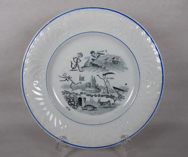 Creil Et Montereau French Rebus Puzzle Dessert Plates- Set of 6 - 2