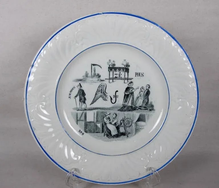 Creil Et Montereau French Rebus Puzzle Dessert Plates- Set of 6 - 3