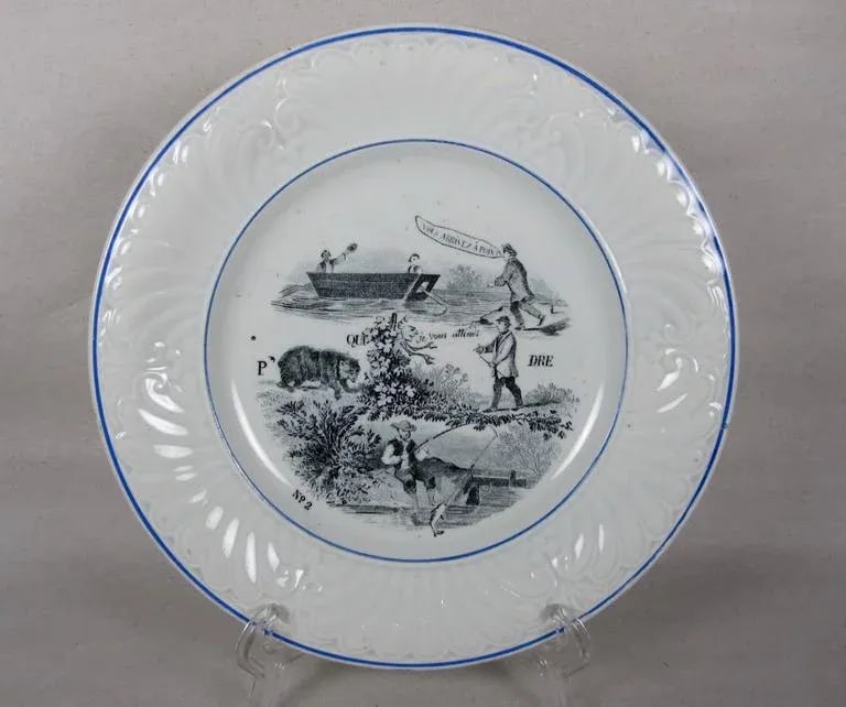 Creil Et Montereau French Rebus Puzzle Dessert Plates- Set of 6 - 4