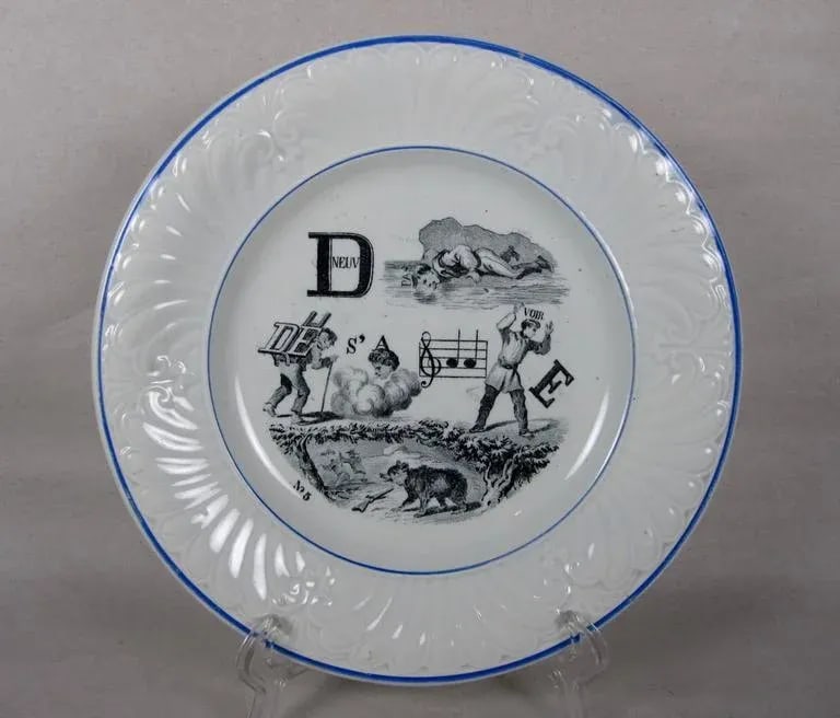 Creil Et Montereau French Rebus Puzzle Dessert Plates- Set of 6 - 5